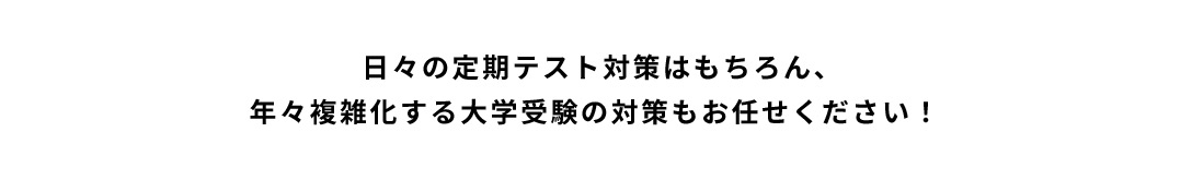 日々の定期テスト対策はもちろん、年々複雑化する大学受験の対策もお任せください！